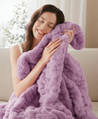 Ruched Reversible Faux-Fur Throw, 50" x 60"