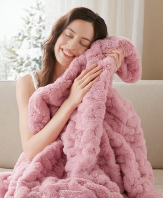 Ruched Reversible Faux-Fur Throw, 50" x 60"