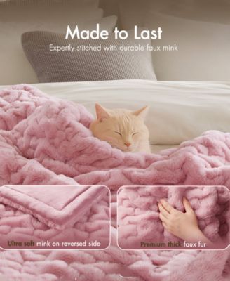 Ruched Reversible Faux-Fur Throw, 50" x 60"