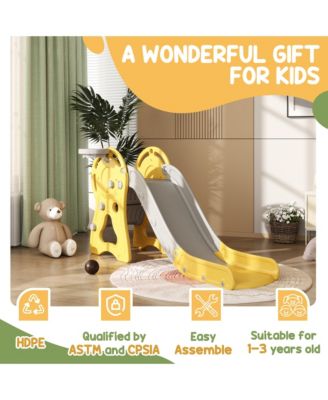 3 in 1 Toddler Slide with Basketball Hoop for Kids 1-3 Years, Yellow