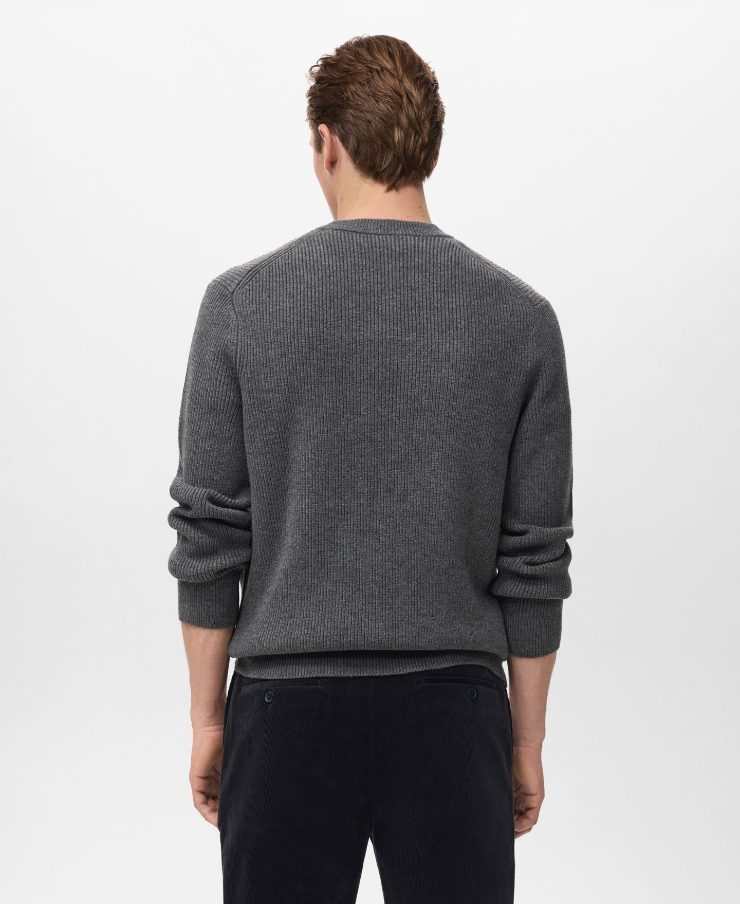 Мужской свитер MANGO Ribbed Wool-Blend, цвет: Тёмный меланжевый серый — фото 3