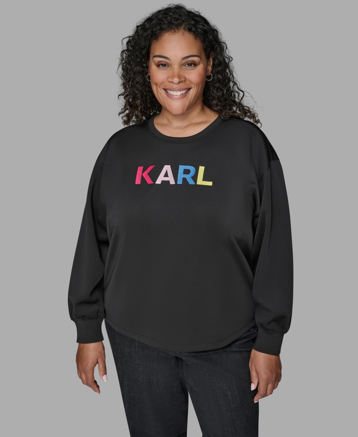 Karl Lagerfeld Plus Size Embroidery Pull-on Top In Multi