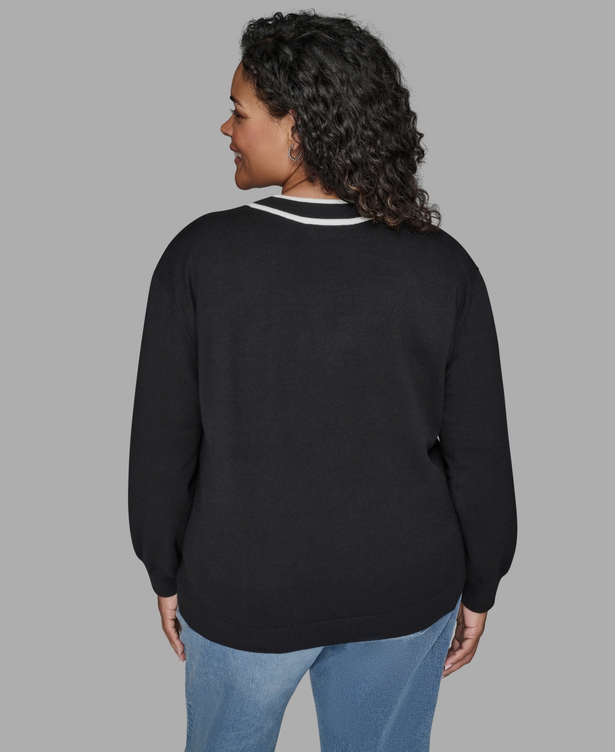 Karl Lagerfeld Plus Size V-neck Side Logo Sweater In Multi