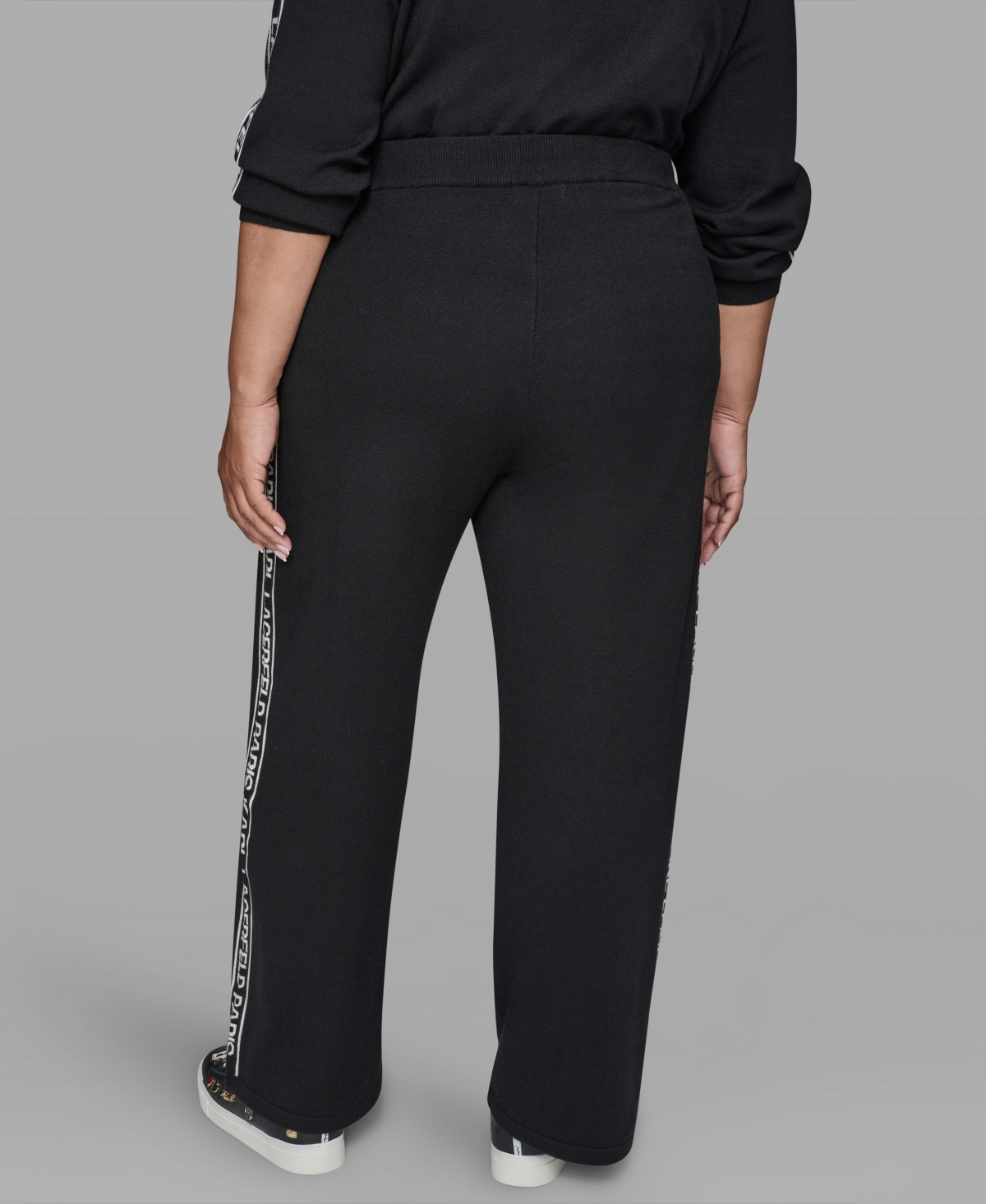 Karl Lagerfeld Plus Size Wide Leg Side Logo Pants In Multi