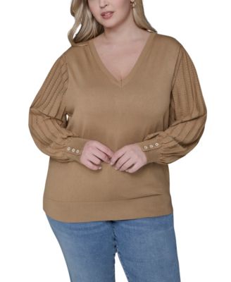 KARL LAGERFELD PARIS - Plus Size V-Neck Long-Sleeve Sweater