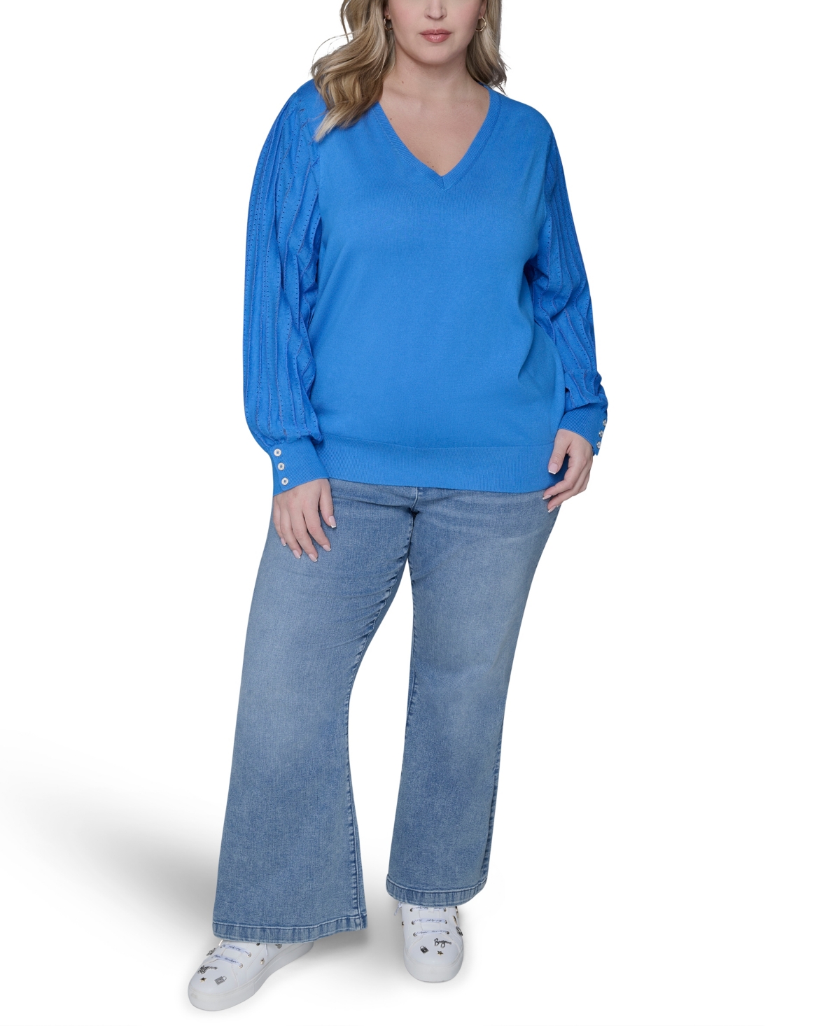 Karl Lagerfeld Paris Plus V-Neck Long-Sleeve Sweater