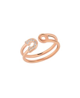 Sterling Silver Pave Jewelled Safety Pin Ring