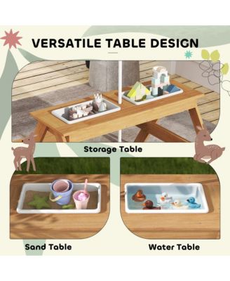 Kids Picnic Table, Wooden Outdoor Table & Bench Set with Umbrella