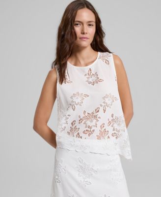 Women's Cotton Eyelet Asymmetric Top, Macy's Exclusive
