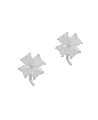 Four Leaf Clover Sterling Silver Stud Earrings - White