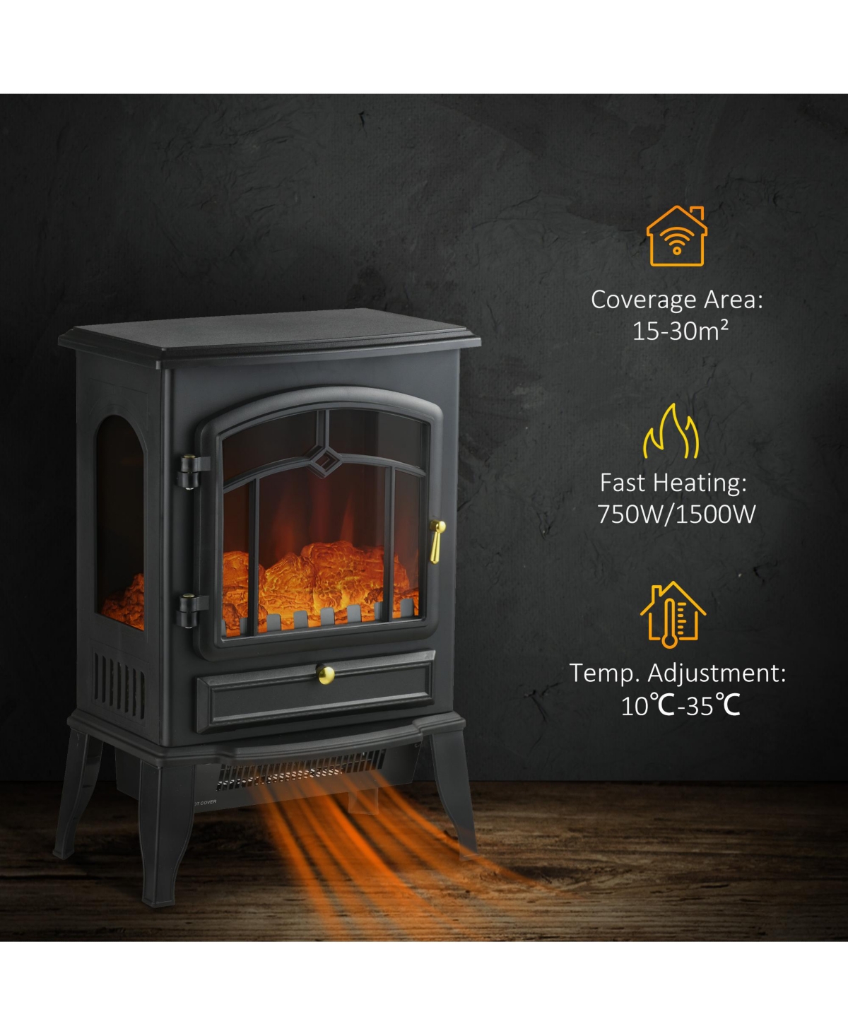 Homcom 22" Electric Fireplace Stove with 3-Sided Realistic Flame