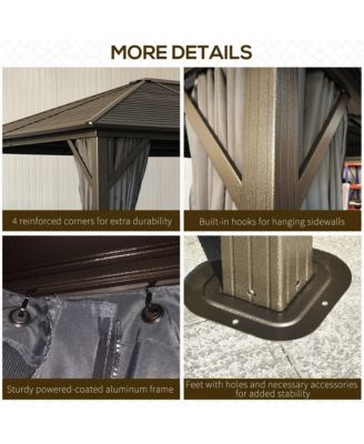 10'x12' Hardtop Gazebo, Mesh, Curtains, Steel Slat Canopy, Dark