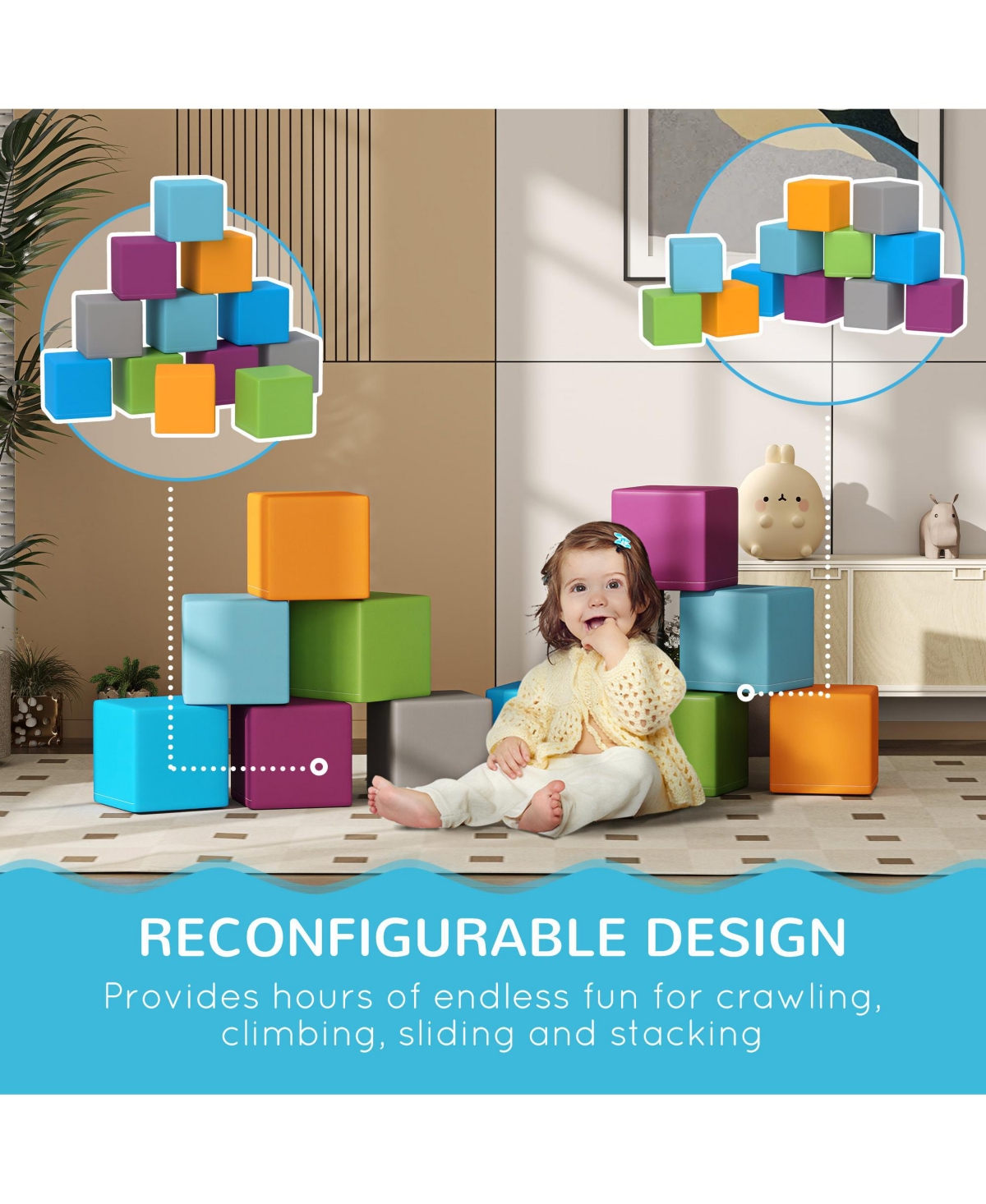 Soozier 12 Piece Soft Play Blocks Soft Foam Toy for Toddler, Contemporary