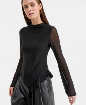 Women's Mock-Neck Ruffled-Trim Top, Macy's Exclusive