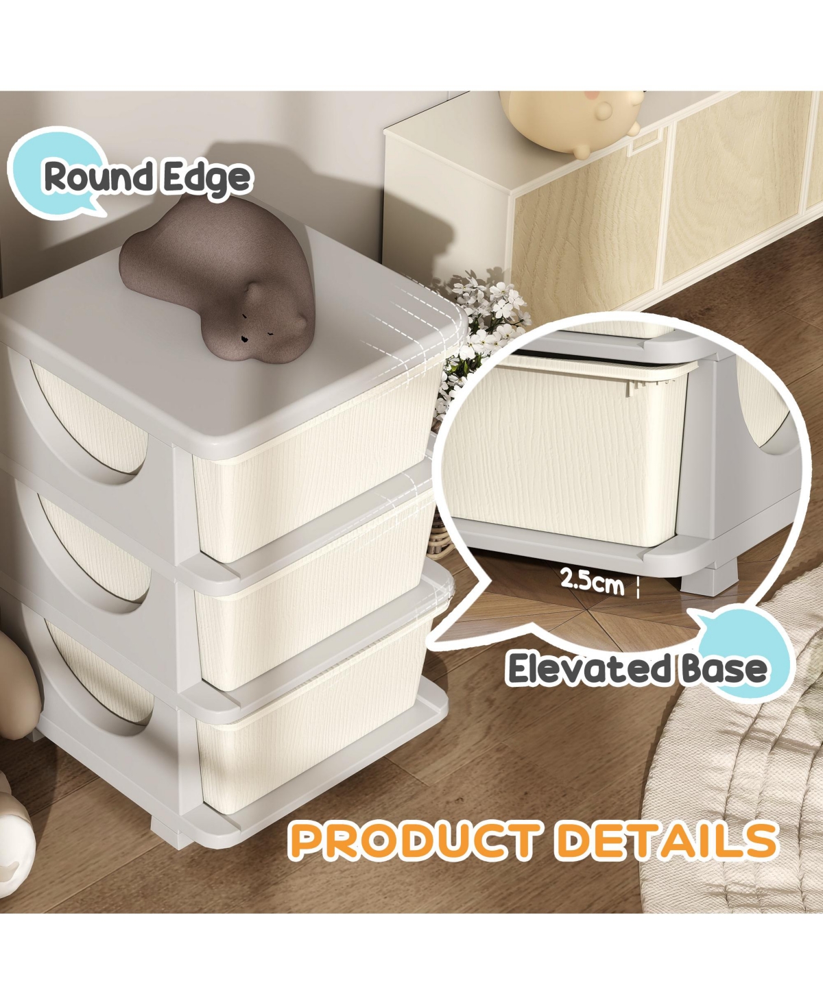 Qaba 22.25" 3 Tier Kids Storage Unit Dresser Tower