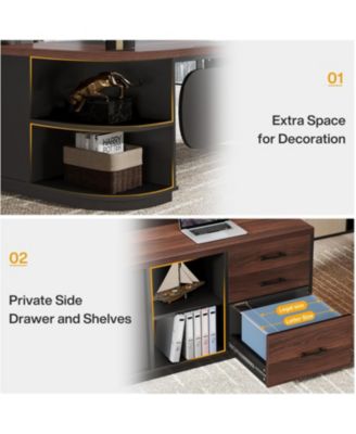 80'' Wood Executive Desk, L-Shaped Office Table with Large Computer Desk with Storage Drawers and Shelve