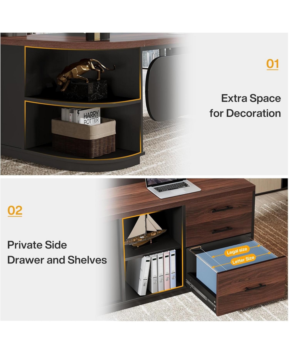 Tribesigns 80'' Executive Desk, L-Shaped Office Table with 55'' Cabinet, Large Computer Desk with Storage Drawers and Shelve