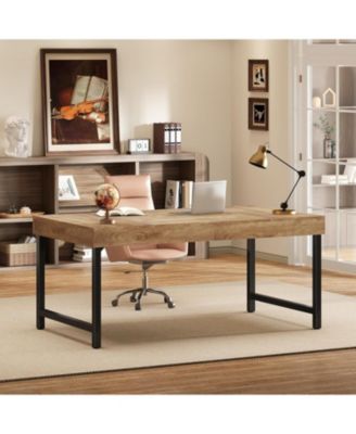 55" Industrial Executive Desk, Rustic Simple Computer Laptop Desk, Study Writing Table Business Workstation