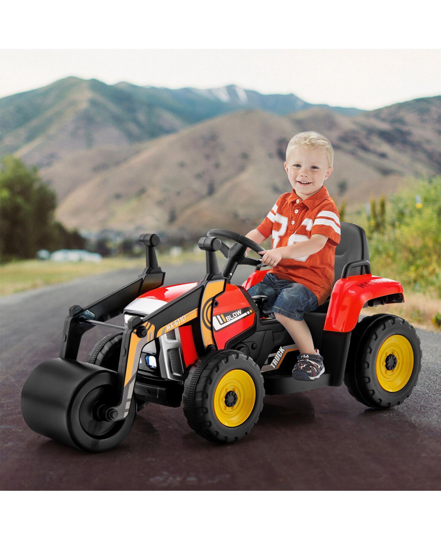 Детская игрушка SUGIFT 12V Kids Ride-On Road Roller with 2.4G Remote Control, Ages 3-8, цвет: Красный — фото 5