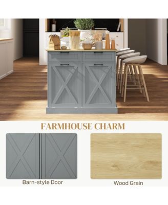 10 Wood Gallon Kitchen Island with Trash Can Storage and Drawers