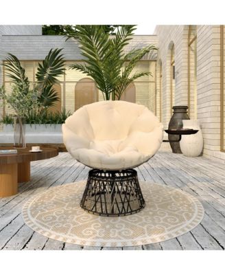 Outdoor Swivel Chair with Side Tray, Overstuffed Papasan Chair