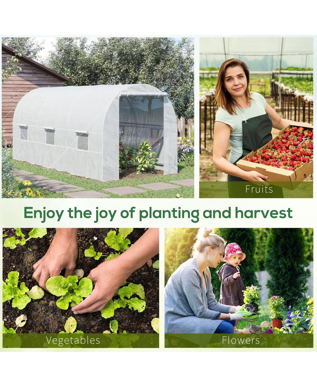 Outsunny Walk-in Tunnel house, Roll Up Door, 15' x 7' x 7',