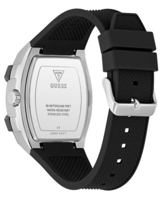 Men's Silver-Tone Black Silicone Multi-Function Watch, 44mm