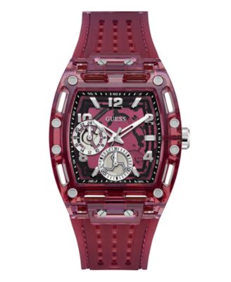 Men's Burgandy Silicone Multi-Function Watch, 42mm