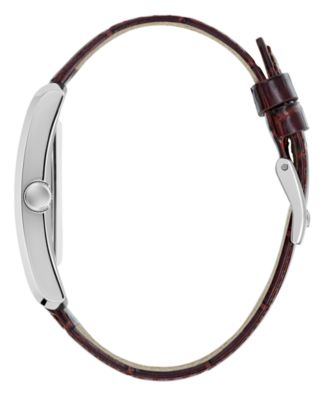 Men's Silver-Tone Brown Leather Analog Watch, 34mm