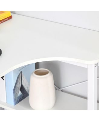 L-Shaped Computer Desk with 2 Side Shelves and Steel Frame