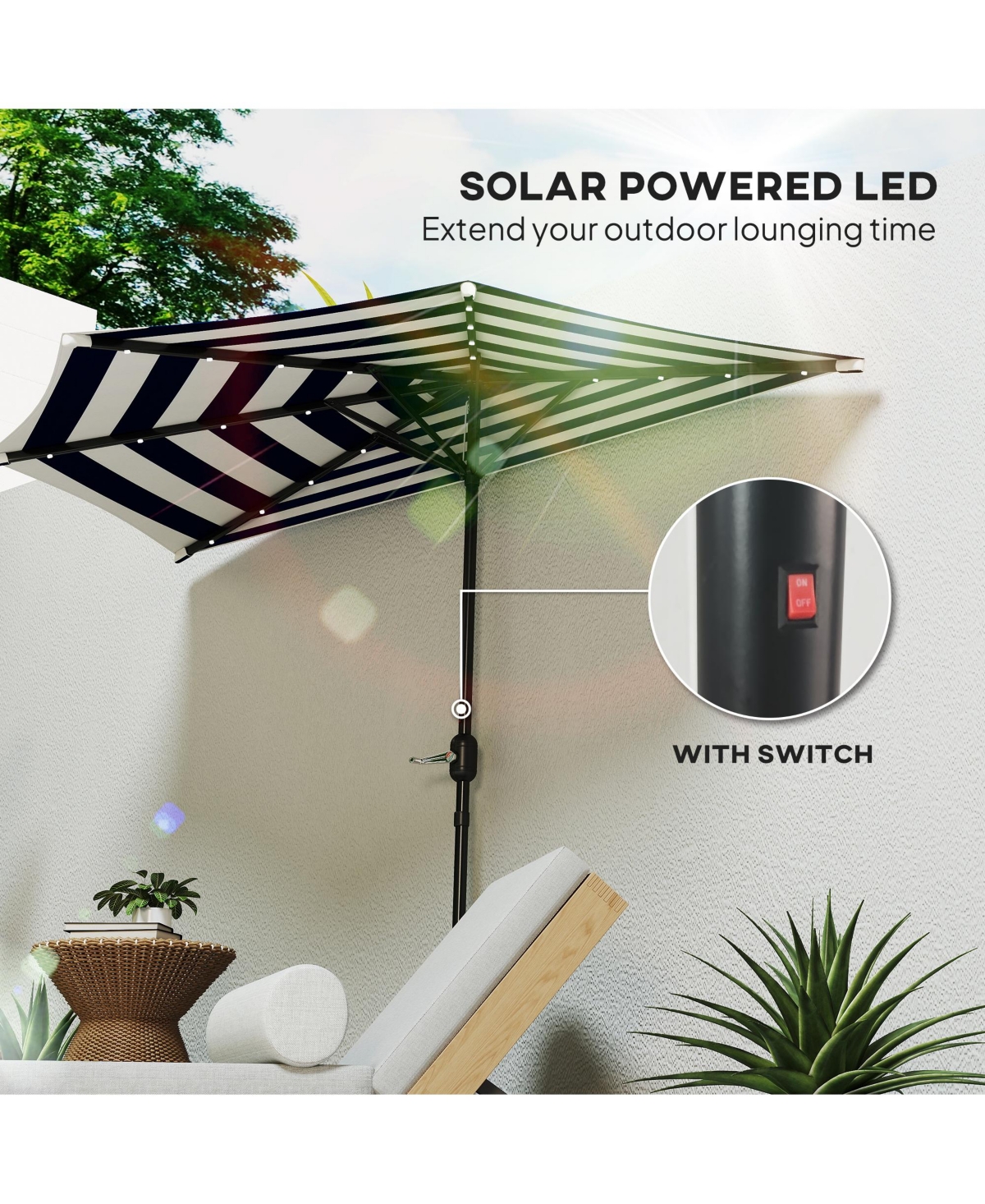 Outsunny Half Patio Umbrella, Upf 30+ Balcony Umbrella,