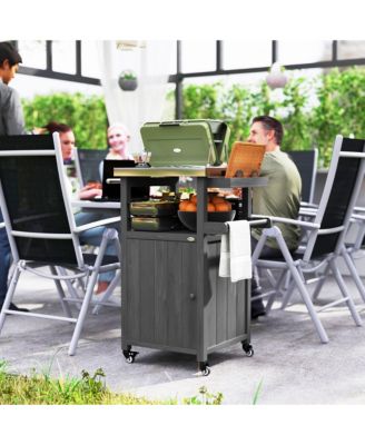Grill Cart, Kitchen Island with Stainless Steel Top, Dark