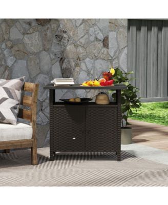 Wicker Storage Cabinet, Outdoor Buffet Cabinet, Dark