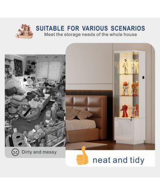 69" Corner Display Cabinet with Glass Doors & Motion LED