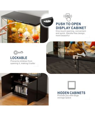 71" LED Glass Wine Cabinet with Lockable Doors