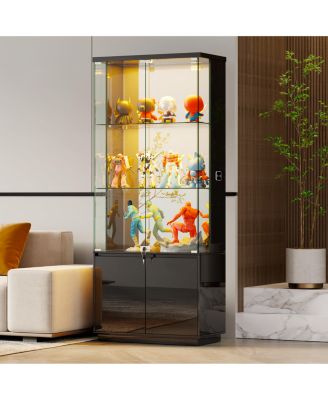 71" LED Glass Wine Cabinet with Lockable Doors