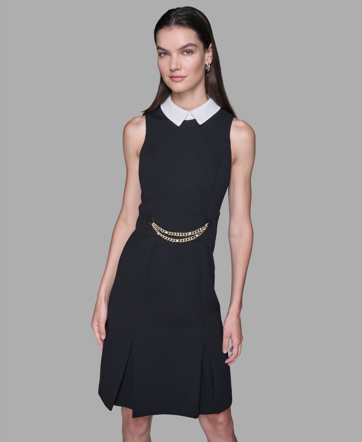 Karl Lagerfeld Women's Point Collar Sleeveless Dress In Black