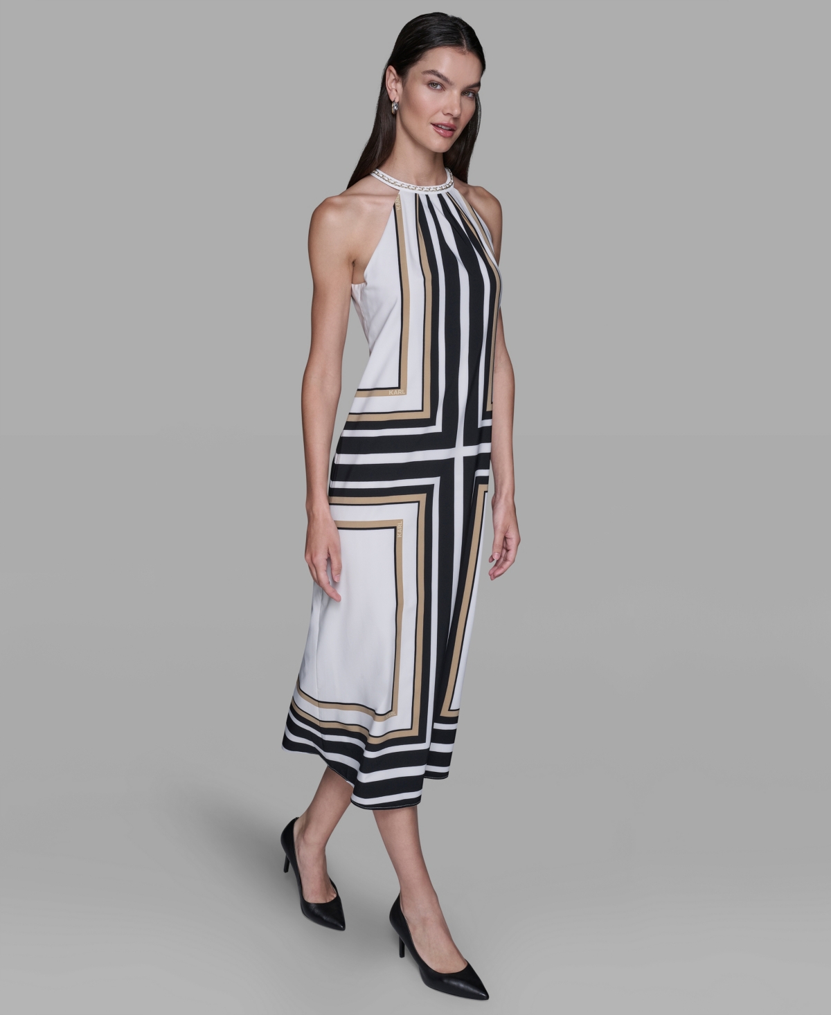 Karl Lagerfeld Women's Halter Neck Printed Midi Dress In Neutral