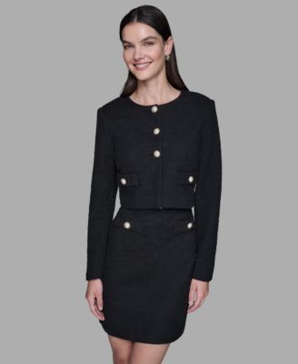 Women's Long-Sleeve Knit Dress with Tweed Jacket