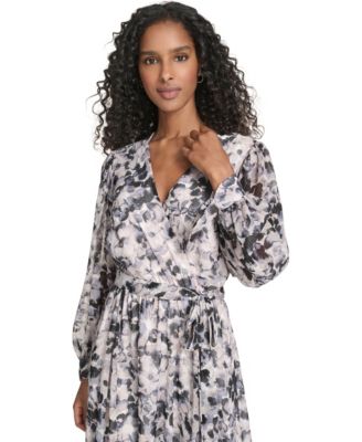 Women's Printed Tie Sleeve V-Neck Dress