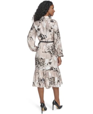 Women's Belted Long-Sleeve Shirt Dress