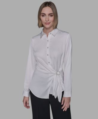 Women's Long Sleeve Surplice Ring Detail Top