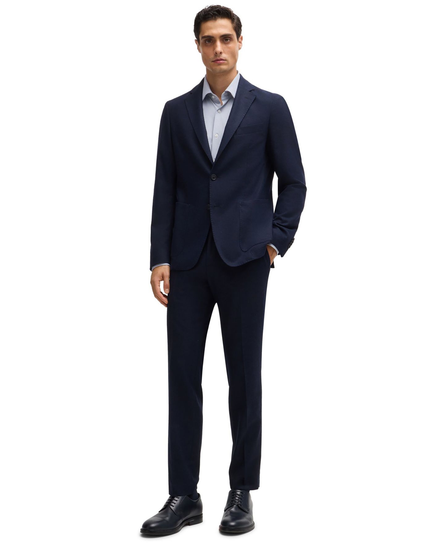 Мужская рубашка Hugo Boss Structured Performance-Stretch Fabric Regular-Fit Dress Shirt, цвет: Тёмный синий — фото 4