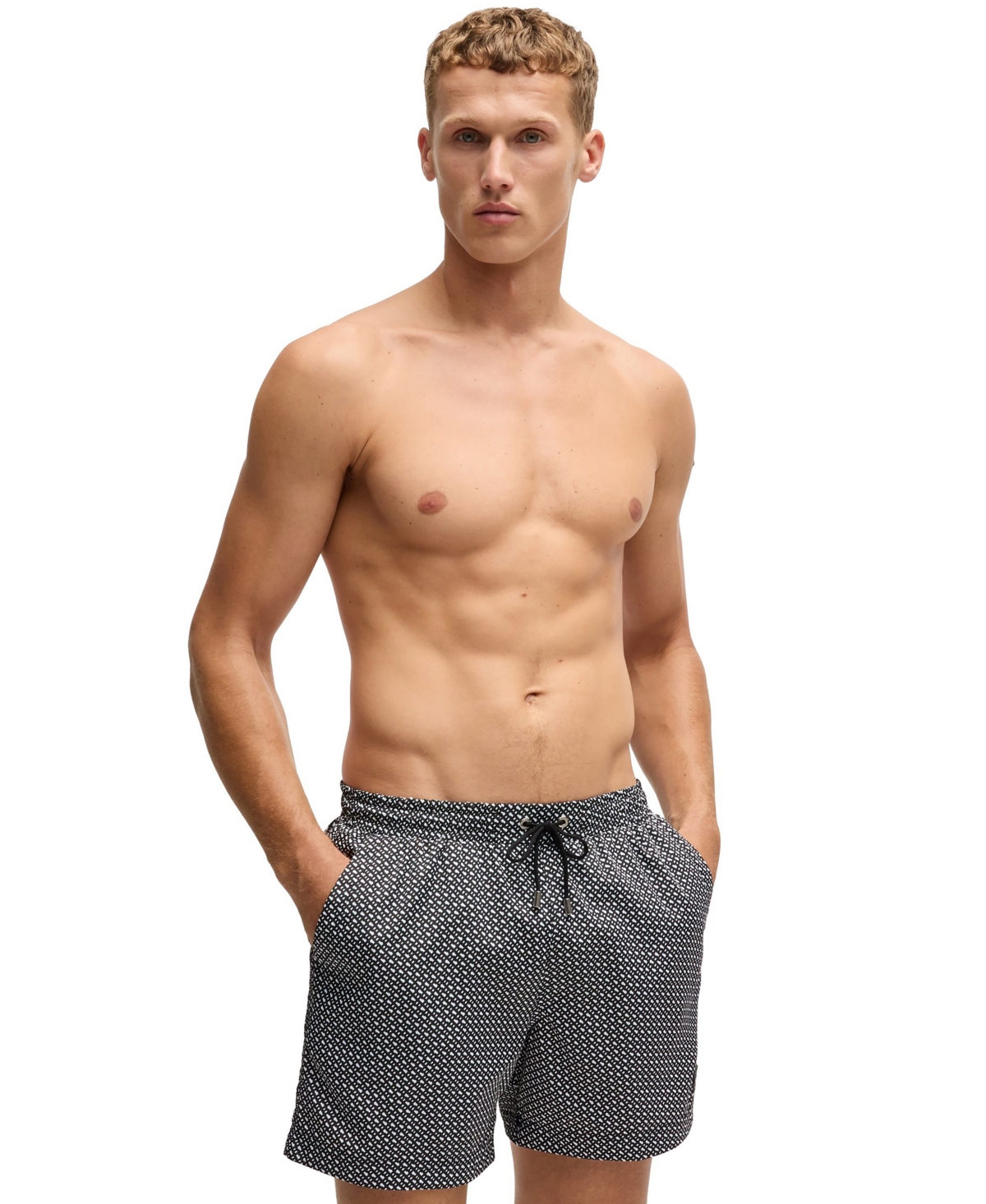 Hugo Boss Boss By  Men's Monogram-print Swim Shorts In Gray
