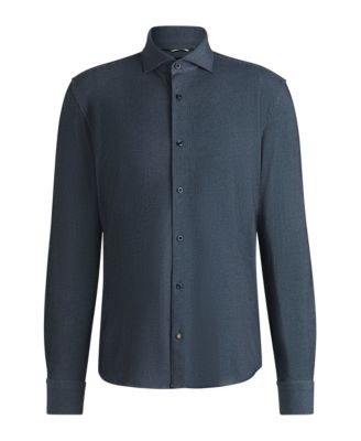 Men's Micro-Check Stretch Cotton Casual-Fit Shirt