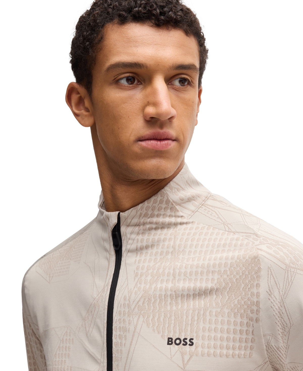 Boss by Hugo Men's Jacquard Pattern Active Zip-Up Sweatshirt