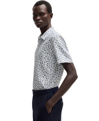 Men's Floral-Print Stretch Linen Slim-Fit Shirt