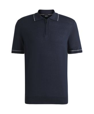 Men's Zip Placket Linen-Blend Knit Sweater