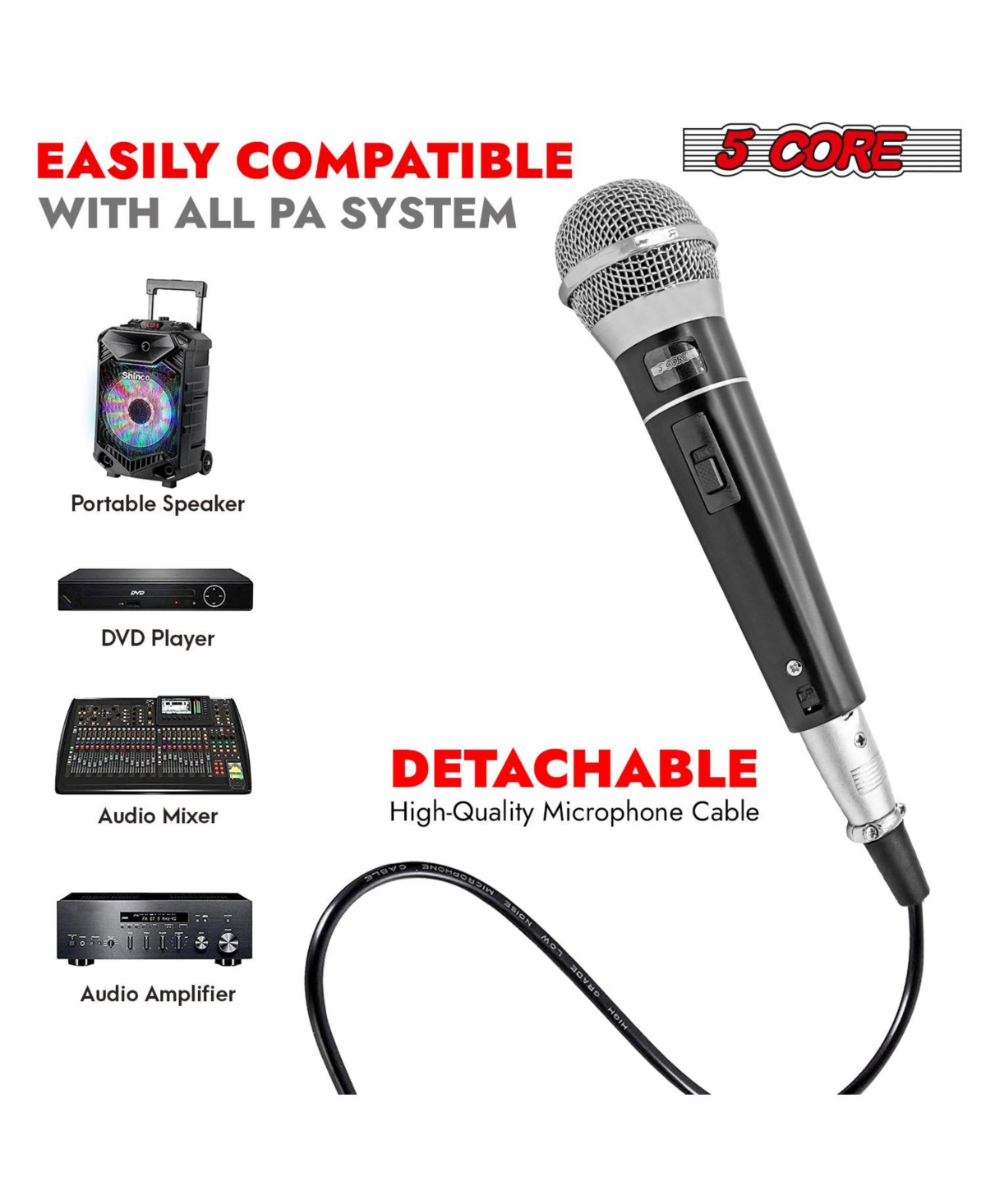 5 Core Microphone Xlr Dynamic Karaoke Singing Handheld Microfono Professional Vocal Dj Music Mic