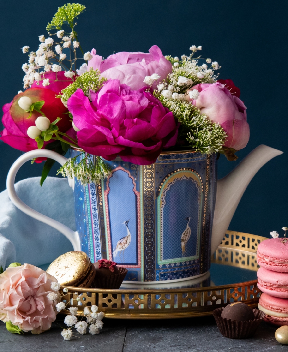 Portmeirion Sara Miller India Lattice Windows Teapot In Multi